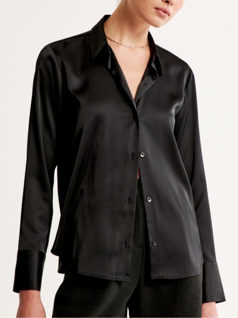 Abercrombie & Fitch Black Satin Button-Down Shirt